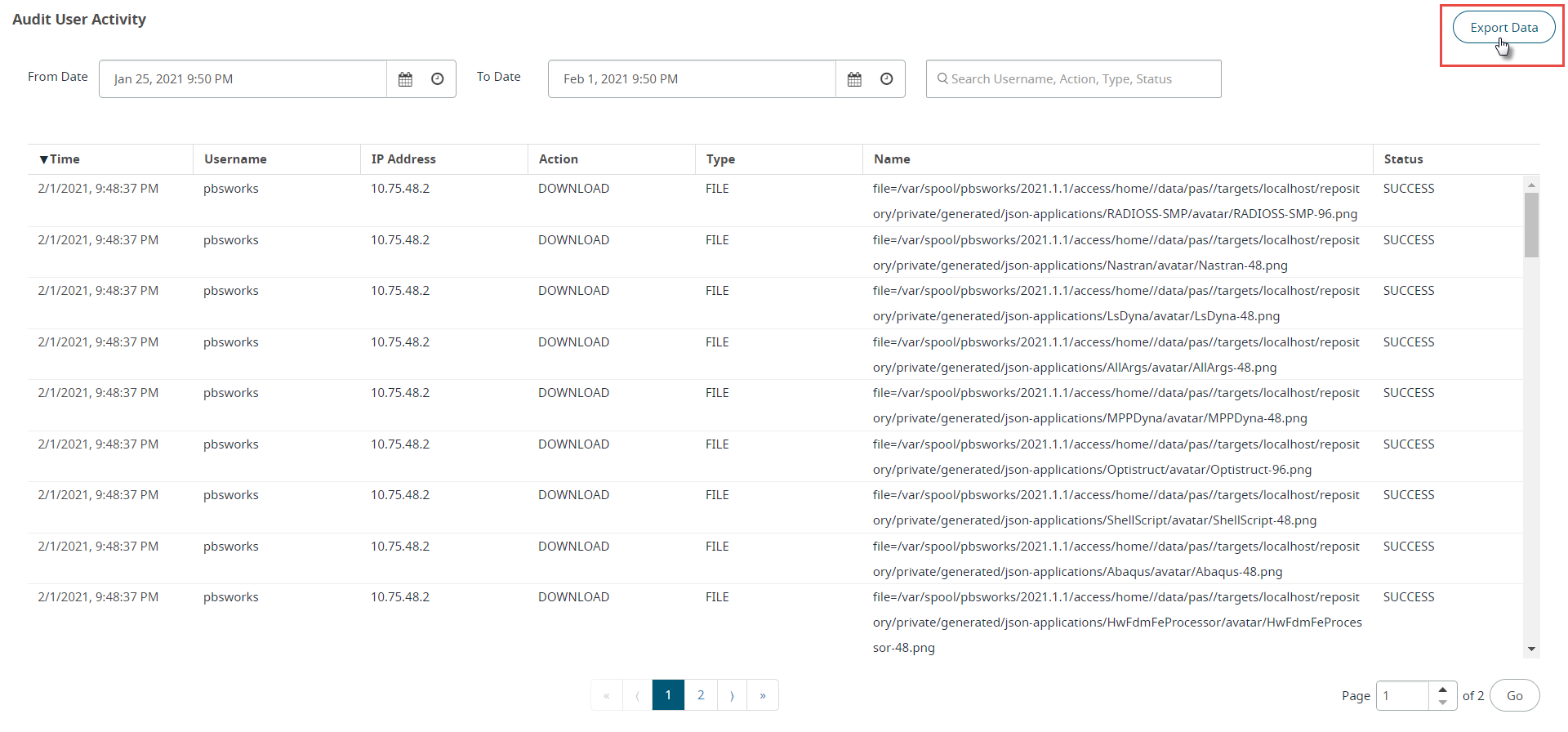 Audit User Activity - Export Data