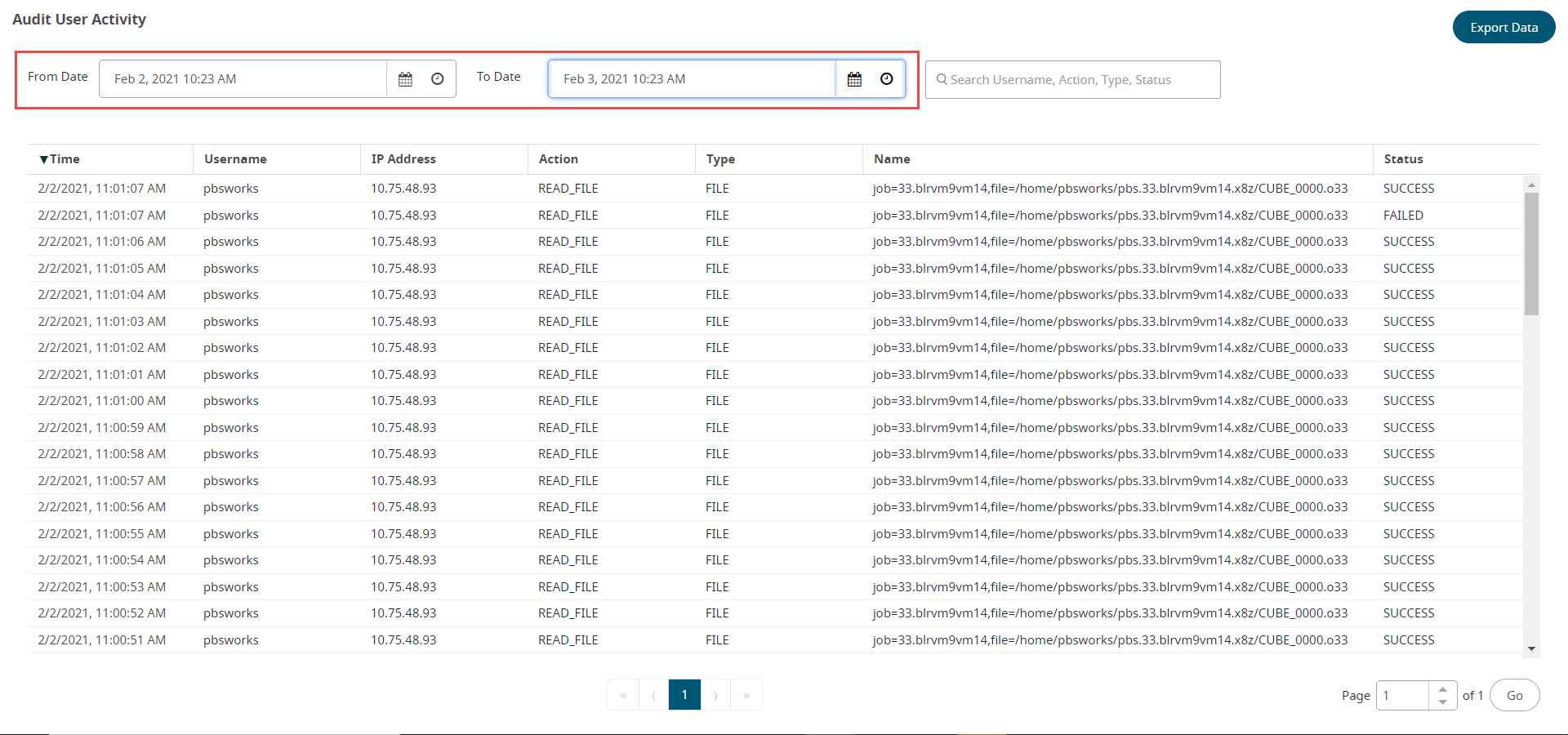 Audit Log for a Specified Period