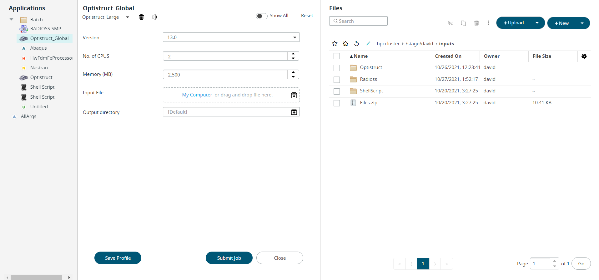 Saved Profile Job Submission Form