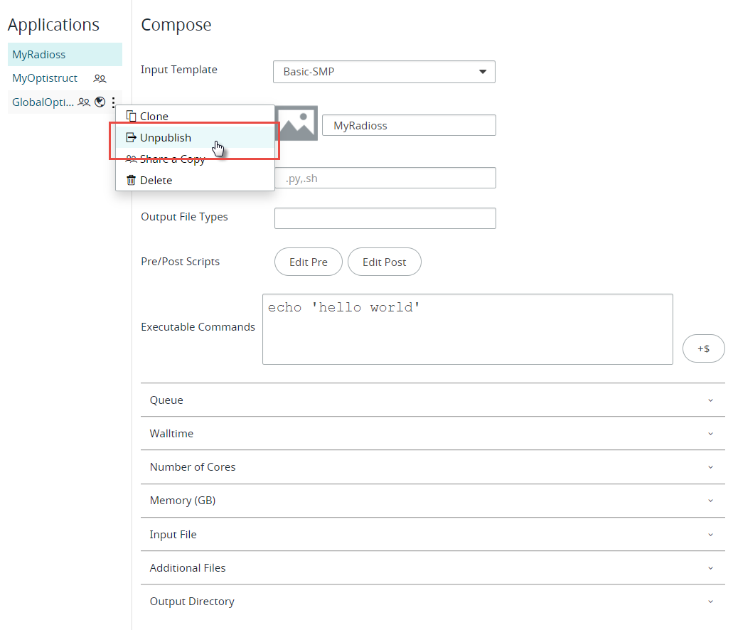 Unpublish Application Definition